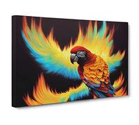 Flaming Macaw Parrot Canvas Print | Gallery Wrapped 30mm Frame Wall Art | 30x20 inches | Ready to Hang | Contemporary Animals Picture | Living Room Bedroom Lounge Office