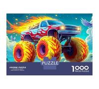 Flaming Monster Truck 1000 Piece Jigsaw Puzzle Set for Adults Kids 12+，adventure，Educational Game Challenge Fun Present Activity Wall Decor Mind Relaxation 52x38cm/1000pcs