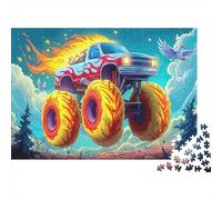 Flaming Monster Truck 1000Pc for Adults Kids: Monster Truck with Flames Educational Games Suitable for Decompression 70x50cm/1000pcs