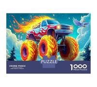 Flaming Monster Truck Jigsaw Puzzles Puzzle for Adults Kids. 1000 Pieces Interesting Whimsical Challenge Toy Educational Games Home Decoration for Educational Games Gifts 38x26cm/1000pcs