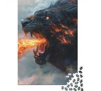 Flaming Panther Roar 1000 Pieces Puzzle, Big Cat Themed Theme, Relaxing Jigsaw Puzzle for Adults, 52x38cm/1000pcs