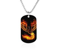 Flaming Phoenix Bird Pendant Necklace for Men Women Silver Chain Jewelry Dog Tags