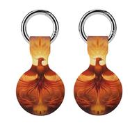 Flaming Phoenix Bird Protective Case Compatible for Airtag Shockproof Case Cover with Keychain 2PCS