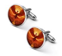 Flaming Phoenix Bird Shirt Cufflinks Round Cuff Links for Business Wedding Party Father's Day Gift 2.0cm
