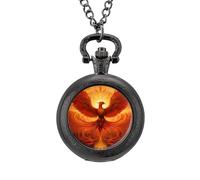 Flaming Phoenix Bird Vintage Pocket Watch Alloy Pendant Watches Necklace Gift for Men Women Black-Style