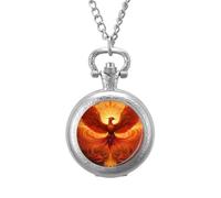 Flaming Phoenix Bird Vintage Pocket Watch Alloy Pendant Watches Necklace Gift for Men Women Silver-Style