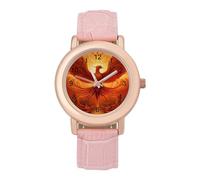 Flaming Phoenix Bird Womens Elegant Watch Analogue Quartz Watch Leather Band Wristwatch