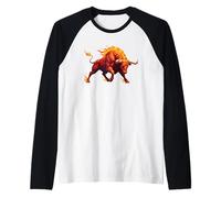 Flaming Polygon Bull Raging Fire Taurus Power Raglan Baseball Tee