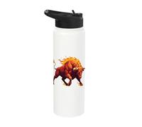 Flaming Polygon Bull Raging Fire Taurus Power Stainless Steel Insulated Water Bottle
