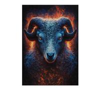 Flaming Ram Fantasy Artwork Distinctive Jigsaw Puzzle for Adults, 300 PCS