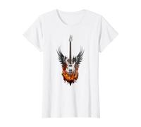 Flaming Rock Guitar Value Graphic T-Shirt, Women, White, XS