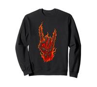 Flaming Rock On Skeleton Hand, Rock and Roll Sign Art Sweatshirt