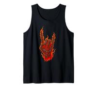 Flaming Rock On Skeleton Hand, Rock and Roll Sign Art Tank Top
