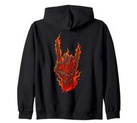 Flaming Rock On Skeleton Hand, Rock and Roll Sign Art Zip Hoodie