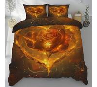 Flaming Rose With Stars King Duvet Set - Soft Cosy & Comfortable Delicate Touch - Flame Heart Roses 3Pcs Reversible Bedding Bed Set with Zipper Closure - Stylish Quilt Cover 220x240cm + 2 Pillowcase