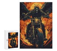 Flaming Skeleton Grim Reaper Motorcycle Fun Wooden Picture Vertical Version Puzzle Creative Gift Wood Jigsaw for Adults And Family Game