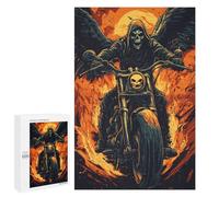 Flaming Skeleton Grim Reaper Motorcycle Fun Wooden Picture Vertical Version Puzzle Creative Gift Wood Jigsaw for Adults And Family Game