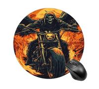 Flaming Skeleton Grim Reaper Motorcycle Round Mouse Pad Anti-Slip Waterproof Rubber Cute Computer Mat for Office Home Gaming Laptop