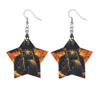 Flaming Skeleton Grim Reaper Motorcycle Wooden Earrings Artistic Wood Pendants Vintage Earring Hooks Jewelry for Women Apricot Shaped