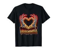 Flaming Skeleton Hands Heart Unbreakable Gothic Love T-Shirt