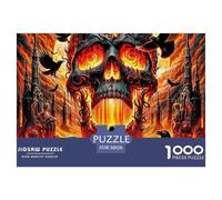 Flaming Skull 1000 Piece Jigsaw Puzzle Fantasy Dark Art for Adults Paper Relaxing Activity Home Decor Focused Gift for Family Time 38x26cm/1000pcs