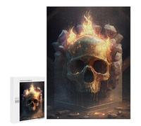 Flaming Skull Artwork -3 - Wooden Art Puzzle, 500 PCS, Mindful Gift for Adults, for Mindful Indoor Entertainment
