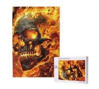 Flaming Skull Burning Fire Hell Death Red Personalised 1000 Piece Wooden Jigsaw Puzzle For Adults, Custom Portrait Picture