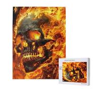 Flaming Skull Burning Fire Hell Death Red Personalised 500 Piece Wooden Jigsaw Puzzle For Adults, Custom Portrait Picture