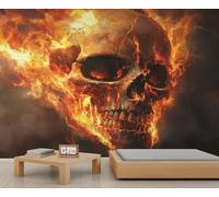 Flaming Skull Mural Horror Skull Wallpaper Terrifying Skeleton Wall Mural Panoramic Office Reception Studio Backdrop Custom Photo Wallpaper (Non-self-Adhesive)