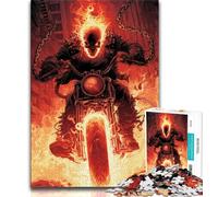 Flaming Skull Riding Motorcycle Jigsaw Puzzles for Adults Teenagers Jigsaws Puzzle,Help The Brain Exercise Addictive Toys to Cultivate Patience A Work of Art (38x26cm)
