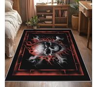 Flaming Skull Rugs Living Room Large - Crossbones Gothic Skeleton Area Rugs for Bedroom Rug Black Red Gray Carpet, Washable Non Slip Soft Low Pile Patterned Rug & Room Decor 200x280 O-fd21