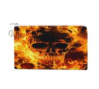 Flaming Skulls Coin Purse Small Wallets with Zippered Key Ring Cute Wallet