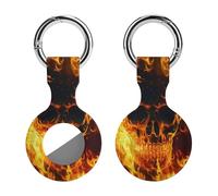 Flaming Skulls Compatible with Airtag Locator Silicone Protective Case with Keychain 1PCS