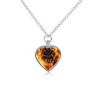 Flaming Skulls Pet Ashes Necklace Heart Silver Classic Pet Pendant Memorials Funerary for Dog Cat Lover