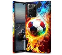 Flaming Soccer Ball Phone Case for Samsung Galaxy Note 20 Ultra 6.9" Dual Layer Hybrid Hard PC & Silicone Protective Design Heavy Duty Shockproof Protective Cover for Samsung Note 20 Ultra