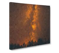 Flaming Stars Over the Forest Canvas Print | Gallery Wrapped 30mm Frame Wall Art | 14x14 inches | Ready to Hang | Abstract Space Picture | Living Room Bedroom Lounge Office