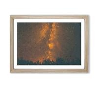 Flaming Stars Over The Forest in Abstract Framed Print | A2 Oak Framed Wall Art | Ready to Hang | Abstract Space Picture | Living Room Bedroom Lounge Office