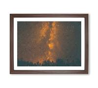 Flaming Stars Over The Forest In Abstract Modern Art Framed Print | A4 Walnut Framed Wall Art | Ready to Hang | Abstract Space Picture | Living Room Bedroom Lounge Office