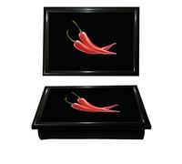 Flaming Twin Chilli Lap Tray with Bean Bag Cushion Padded Design Dinner Serving Laptop Holder Breakfast in Bed Serving Laptray Dinner Lunch Caravan Camping Camping Camper Van Motivational Learning