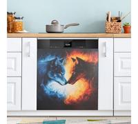 Flaming Wolf Dishwasher Magnet Cover for Door Front, Large Metal Decorative Kitchen Dishwasher Panel Decal Refrigerator Magnetic Decor Sticker 58 x 66 CM