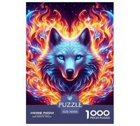 Flaming Wolf Head Jigsaw Puzzles Puzzle for Adults Kids. 1000 Piece Whimsical Challenge Toy Educational Game Home Decoration for Adults& Kids Age 14 Years Up 70x50cm/1000pcs