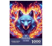 Flaming Wolf Head Jigsaw Puzzles Puzzle for Adults Kids. 1000 Pieces Great Gifts Challenge Toy Educational Game Home Decoration for Educational Games Gifts 38x26cm/1000pcs