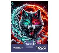 Flaming Wolf Head Jigsaw Puzzles Puzzles for Adults Kids. 1000 Piece Great Gifts Challenge Toy Educational Game Home Decoration for Adults& Kids Age 14 Years Up 38x26cm/1000pcs