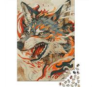 Flaming Wolf Tattoo Design 1000-Piece Puzzle for Adults, 38x26cm/1000pcs; Easy to Continue on Another Evening; White Card Pieces for Tidy Handling