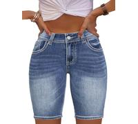 Flamingals Sports Short for Women Washed Contrast Stitch Bermuda Denim Shorts 2023 Trendy, Navy Blue, XXL