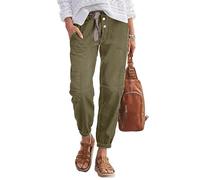 Flamingals Straight Leg Button Fly Jeans for Women Multi Pocket Mid Rise Jeans Without Belt Denim Pants, Green, Large