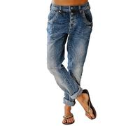 Flamingals Women's Stretchy Straight Leg Casual Low Rise Jeans Wash Button Fly Stitch Detail 90s Trendy Denim Jeans, Mid Blue, M