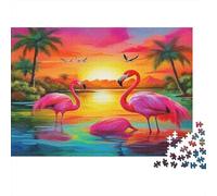 Flamingo 100% Recycled Cardboard Flamingos at Sunset Beach 1000 Piece Puzzle for Adults The Impossible Challenge Fun Present 52x38cm/1000pcs