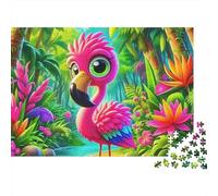 Flamingo 1000 Piece Hard Puzzle for Adults Cute Cartoon Flamingo in Jungle Premium Thick Sturdy Vibrant Stress Relief Game 70x50cm/1000pcs