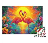 Flamingo 1000 Piece Jigsaw Puzzle Tropical Sunset Lagoon Concentration Training Leisure Time Perfect for Family Weekend Activities 52x38cm/1000pcs